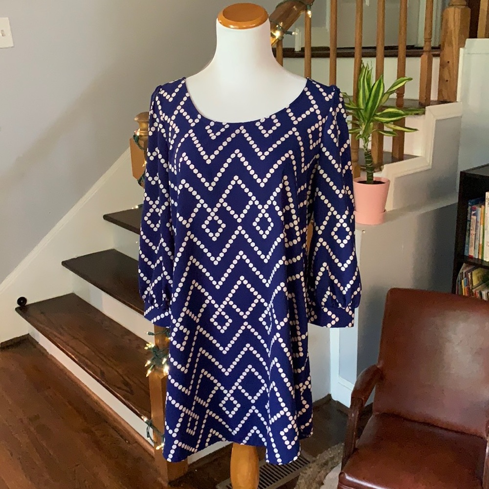 Navy Cream Honey Comb Dress